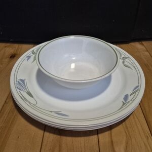 Corelle Blue Wreath, 4 dinner plates and 1 bowl